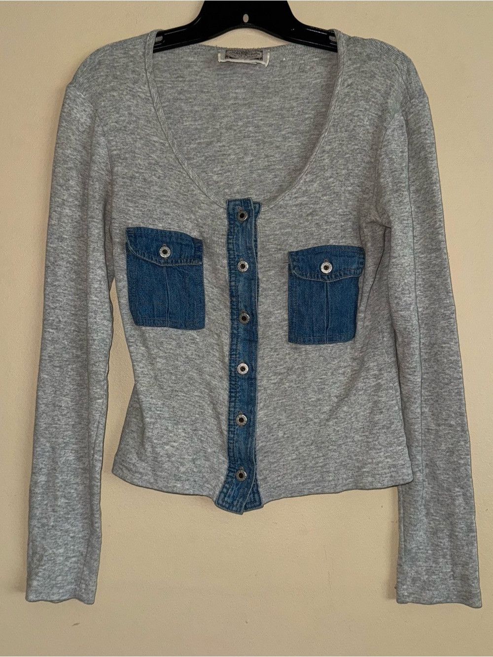 Vintage Grass Rags Gray Denim Pockets Western Style Long Sleeve Shirt Size M
